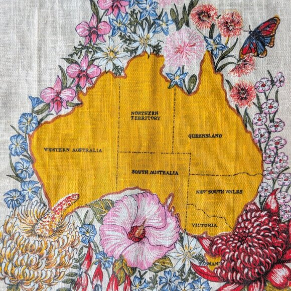 Vintage Pure Linen Souvenir Australian Wildlife Tea Towel - Picture 2 of 9